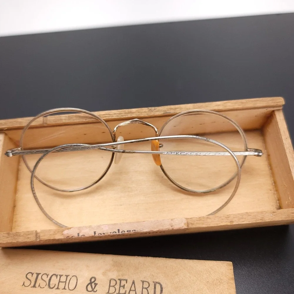Antique Sischo‎ & Beard Optician Eye Glasses 1/10 12k Gold Wooden Box